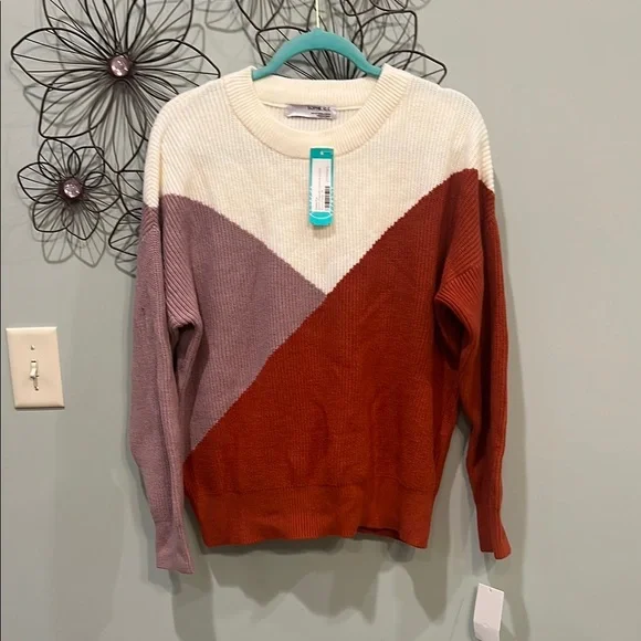 Sophie Rue Cream and Purple Crew Neck Sweater - Picture 1 of 3